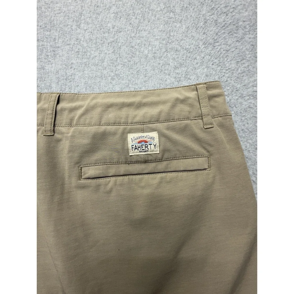 Faherty All Day Shorts Mens 38 Beige Chino 8 Inseam Drawstring Stretch Casual